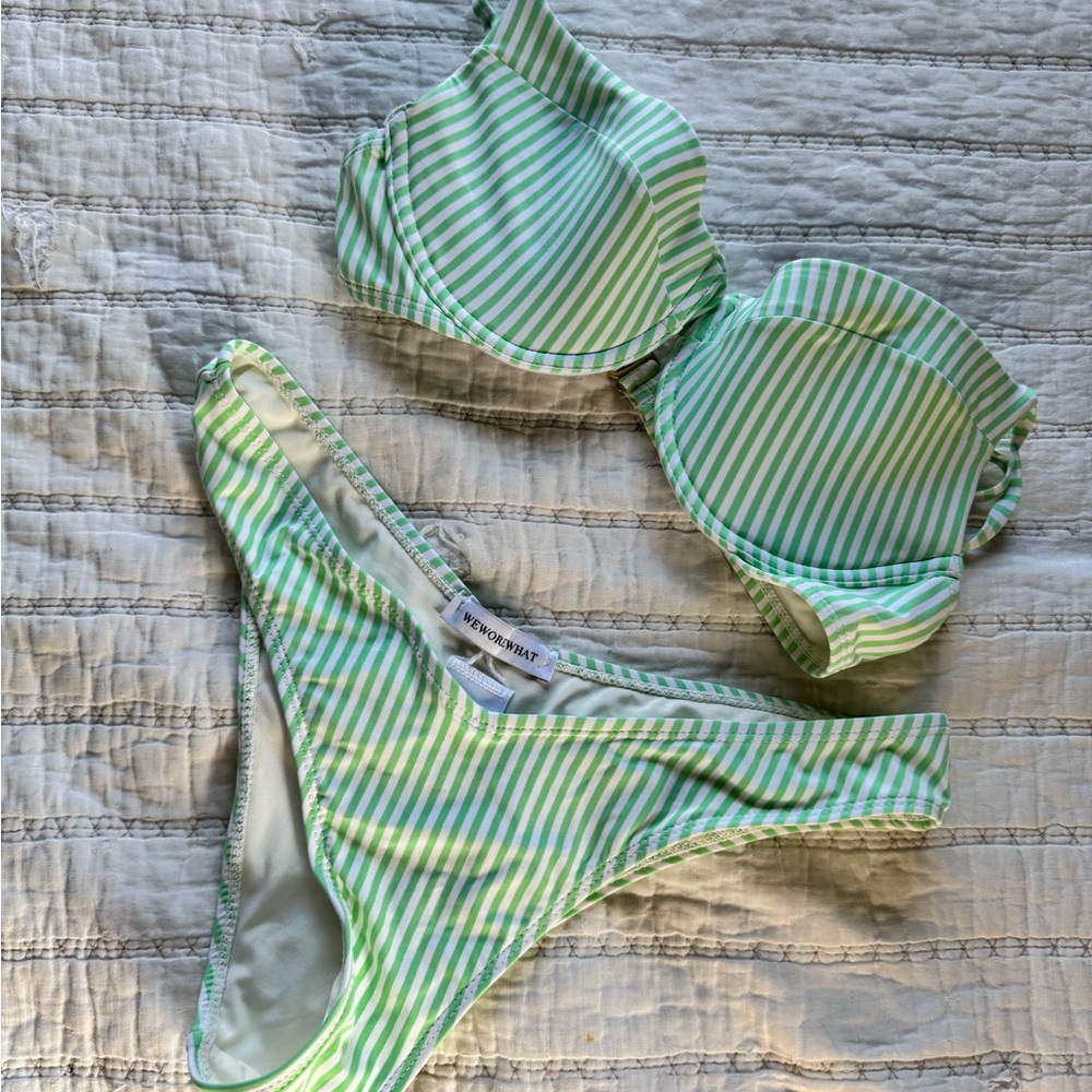 NWOT Green and White Striped Bikini Set
